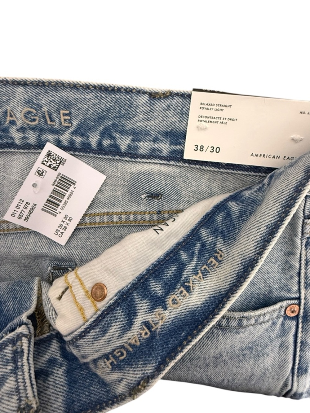 American Eagle Men's Relaxed Straight Jeans 38x30 Light Wash 100% Cotton NWT - Picture 5 of 6